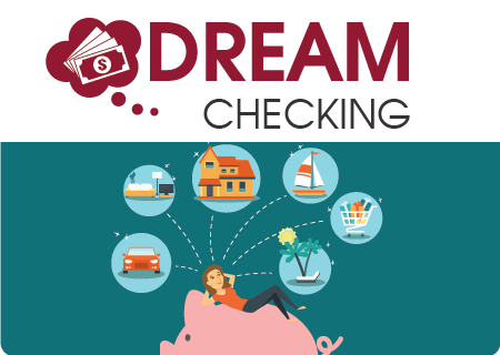 Woman dreaming of things she can use her checking account for
