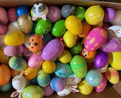 Box of colorful easter eggs
